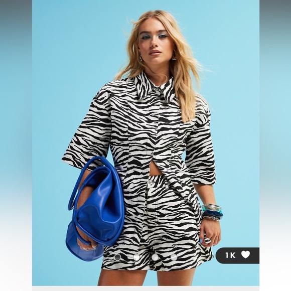 Tops - ASOS DESIGN denim short sleeve top with cinch waist in zebra print-part of a set
